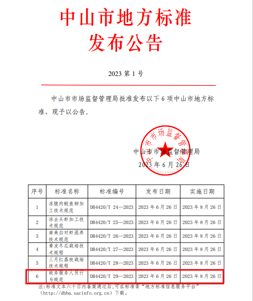 中山市发布政务服务领域地方标准《政务服务人员行为规范》